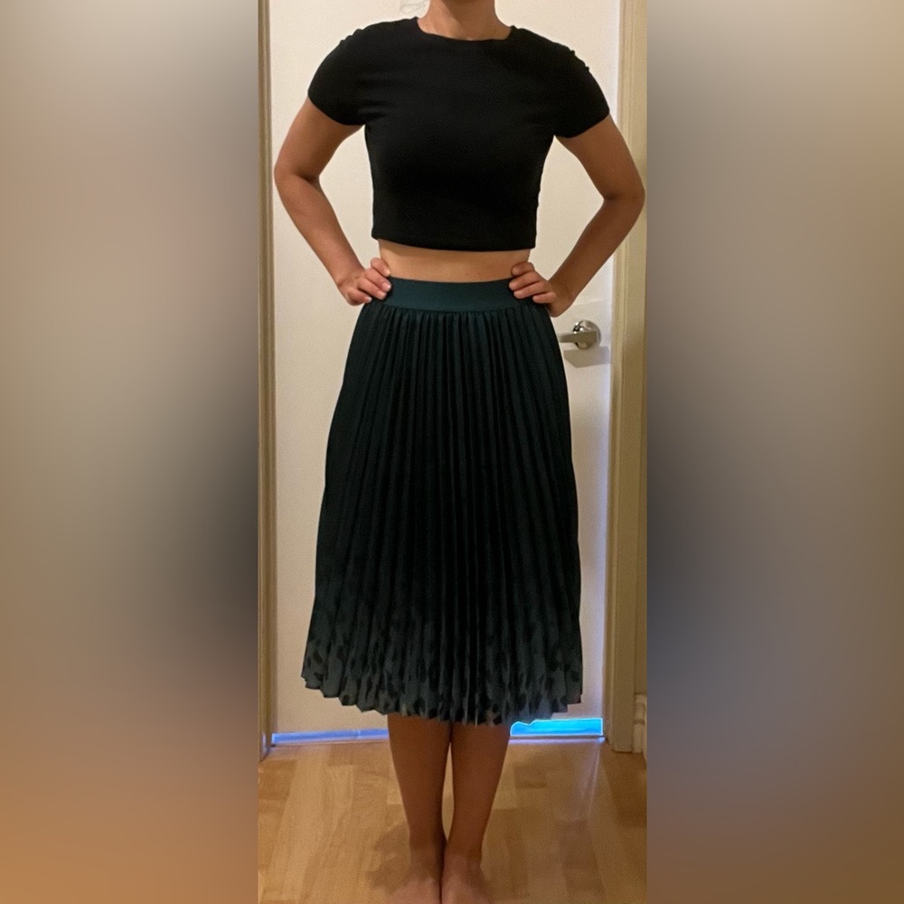 Elegant Emerald Green & Leopard Print Pleated Skirt